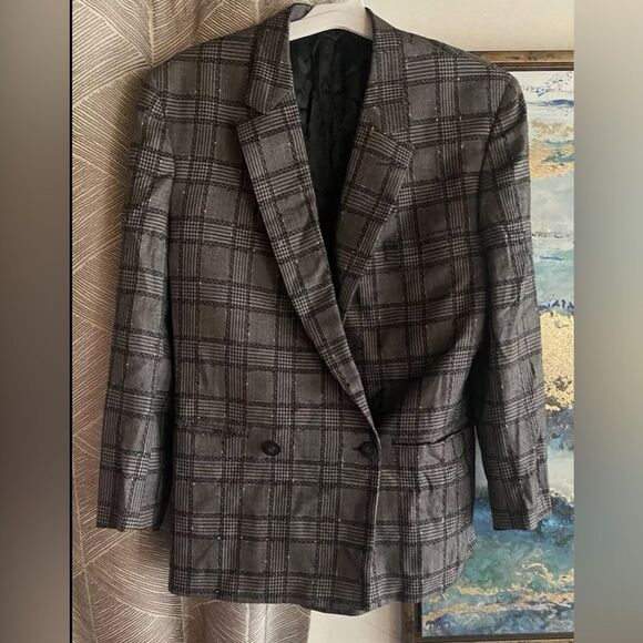 Vintage Gianni Versace 80s-90s Black/Gray Plaid Made In Italy Blazer Wool Blend - Picture 1 of 16